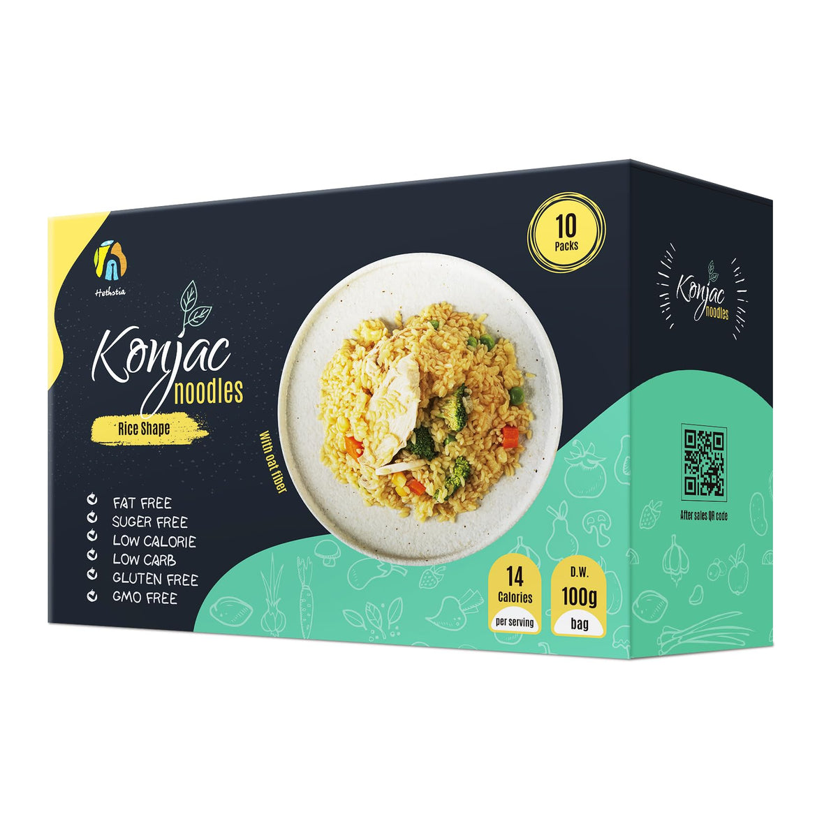 Hethstia Konjac Rice pack front presents gluten-free, low-carb meal option.