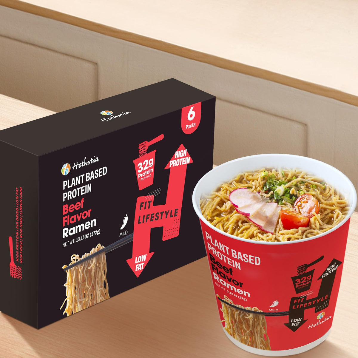 Hethstia low-carb ramen with only 2g sugar per serving