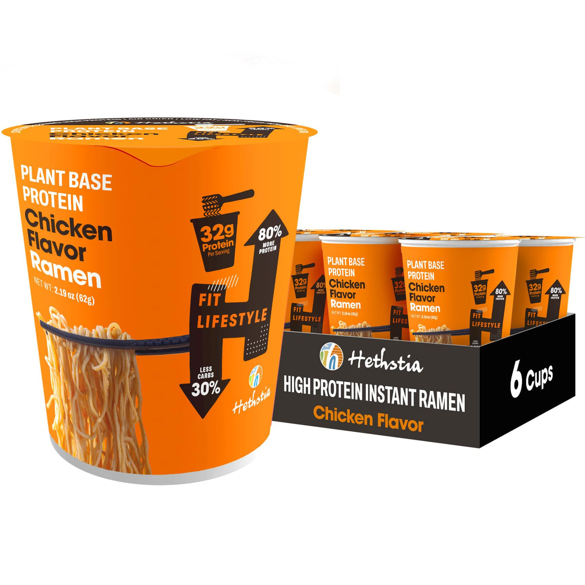 Hethstia Protein Ramen chicken flavor cup—savory, quick meal option