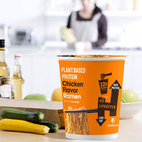 Hethstia Protein Ramen ingredients-label emphasizes non-GMO vegan ingredients.