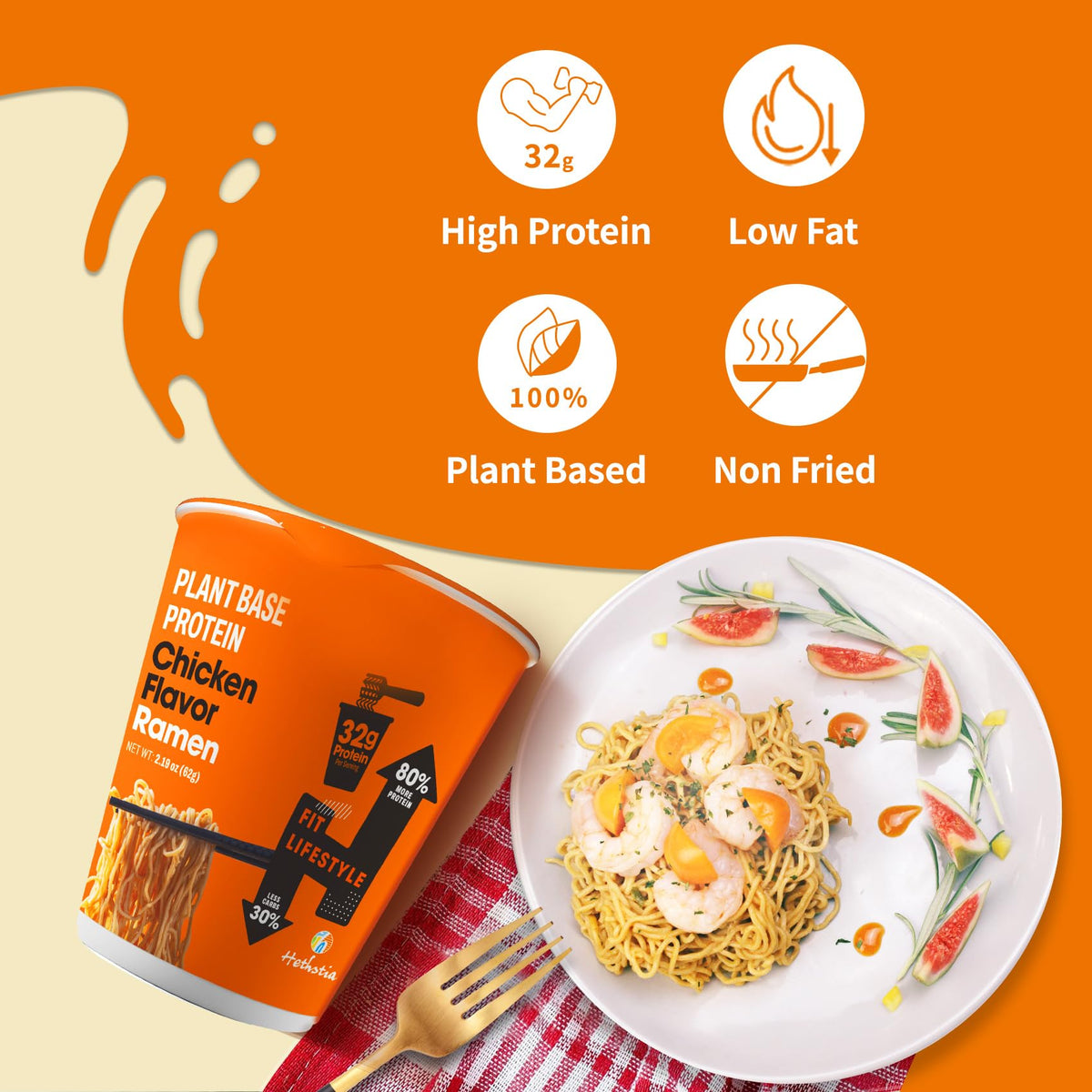 Hethstia Protein Ramen uncooked noodles indicating a high protein option for busy days