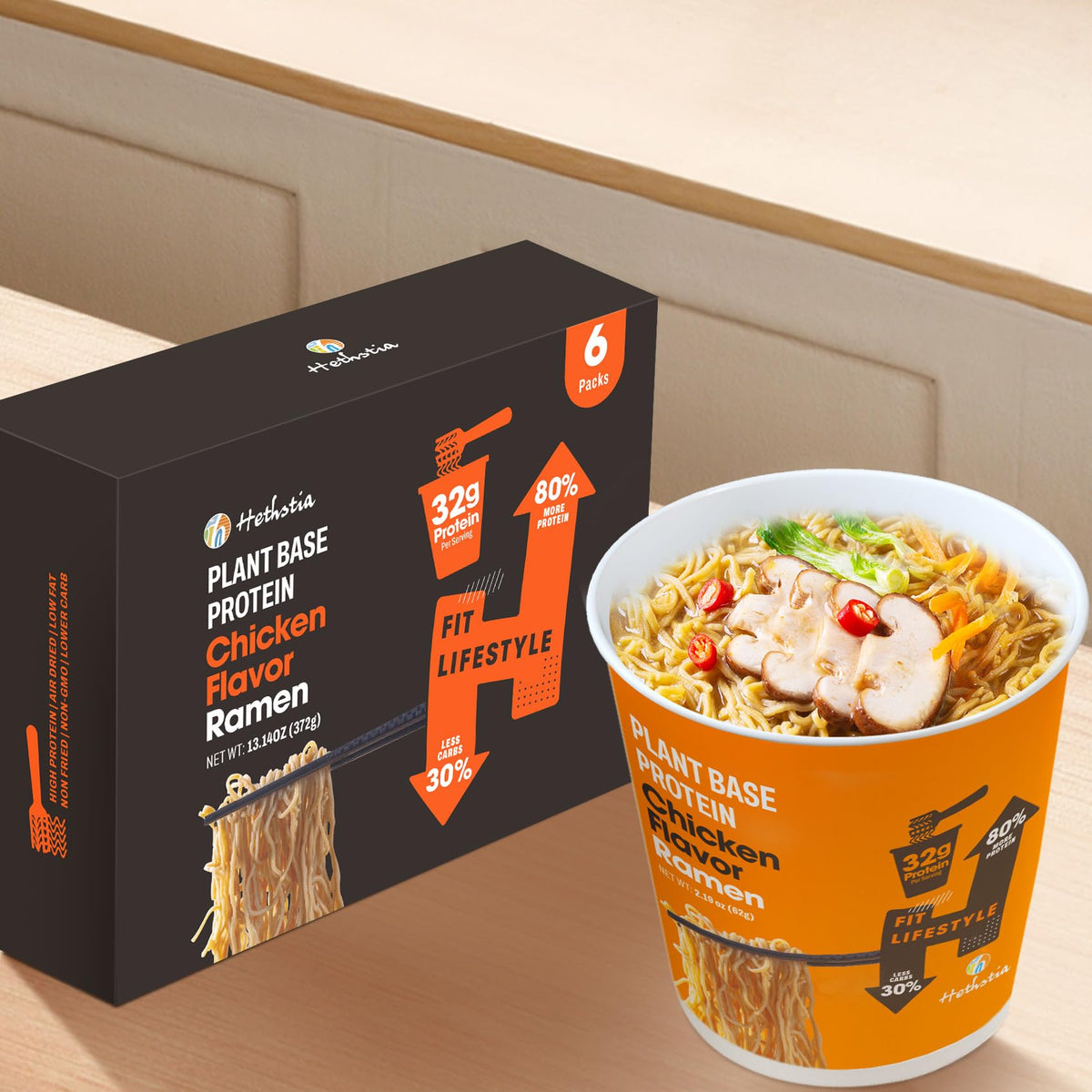 Hethstia Protein Ramen quick-serve cup ready in minutes for on-the-go meals