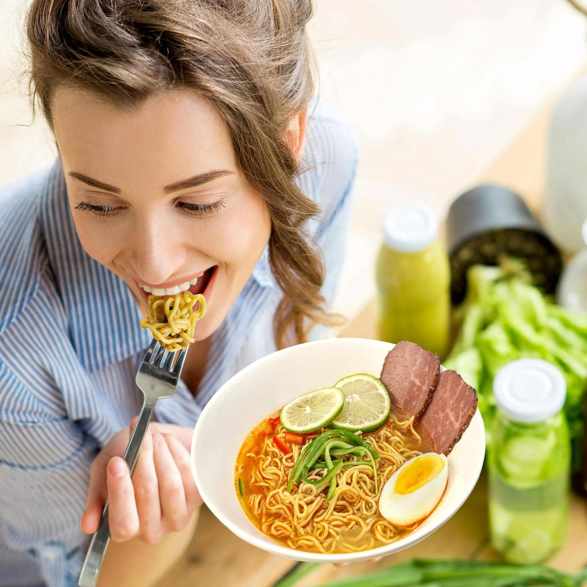 Hethstia protein ramen served with toppings for a satisfying meal