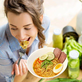 Hethstia protein ramen served with toppings for a satisfying meal