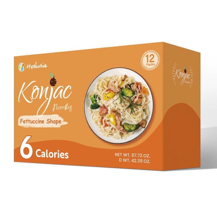 Hethstia Shirataki Noodle packaging front highlights a low-carb pasta option