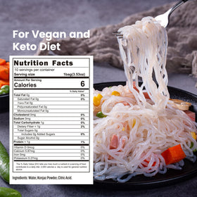 Hethstia Shirataki noodles cooked plate demonstrates a low-calorie, gluten-free option.