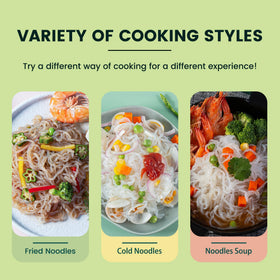 Hethstia Shirataki noodles stir-fry setup signals quick healthy meals.