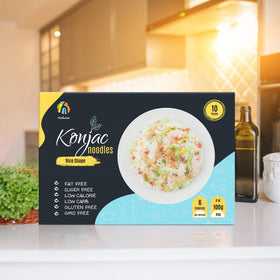 Hethstia Shirataki Rice with pasta sauce shows gluten-free spaghetti substitute.