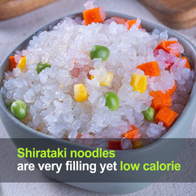Hethstia Shirataki Rice 100g serving illustration for portion control.
