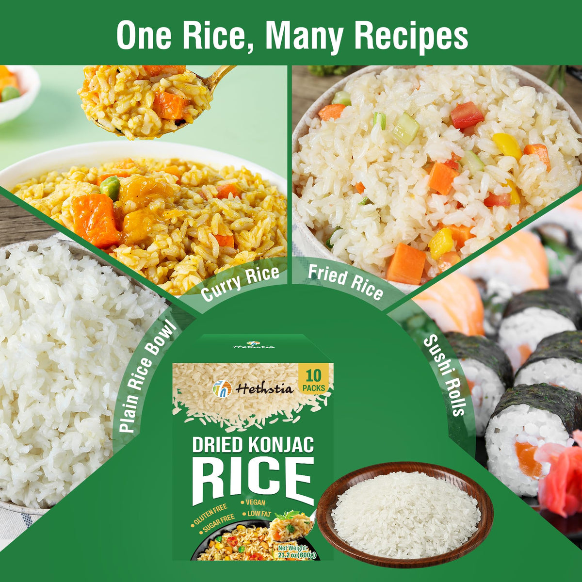 Hethstia rice for sushi-style, curry, or fried rice.