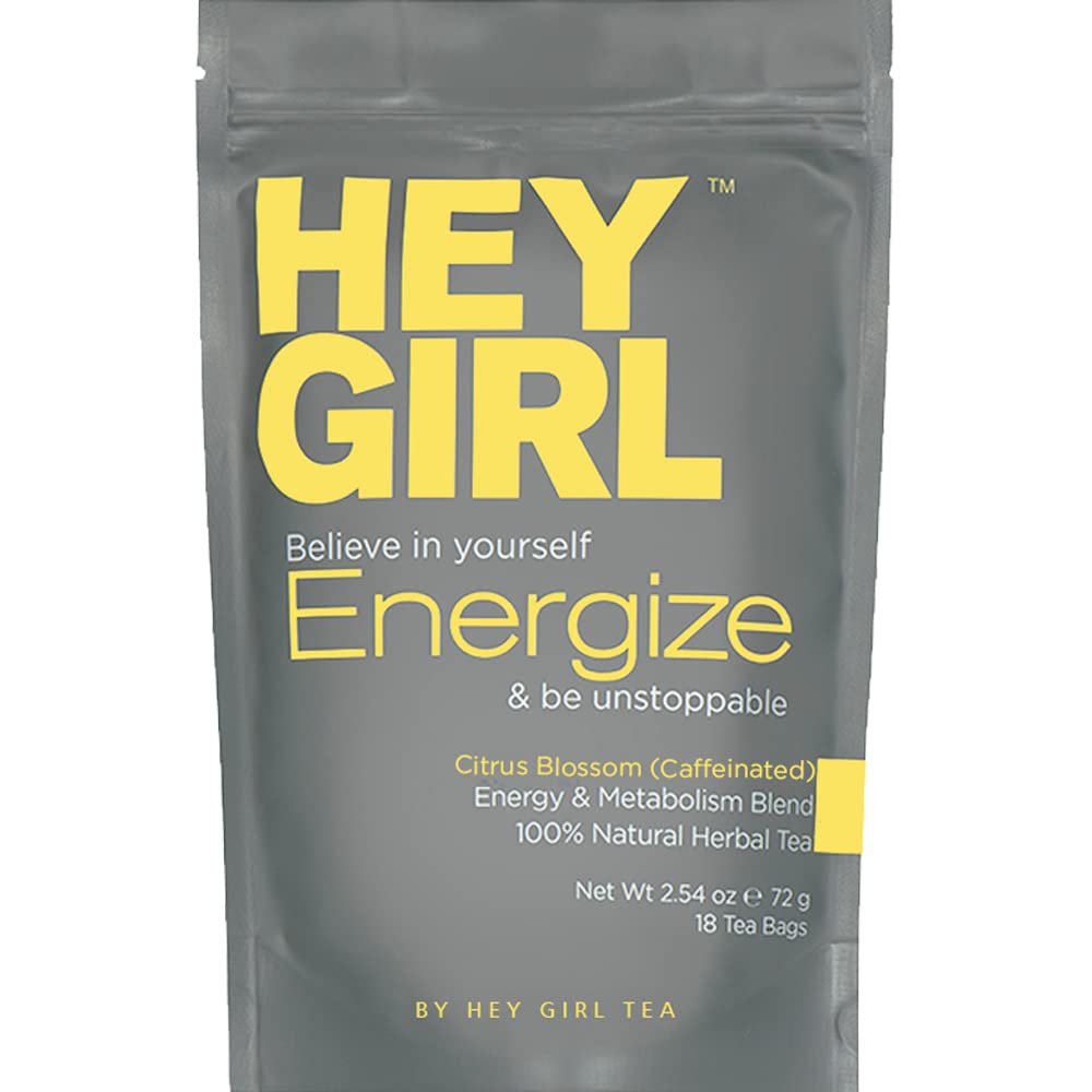 Hey Girl Energize Tea packaging front for a quick morning boost.