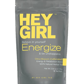 Hey Girl Energize Tea packaging front for a quick morning boost.