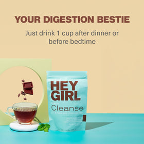 Hey Girl Tea Detox packaging close highlighting premium herbal blend.