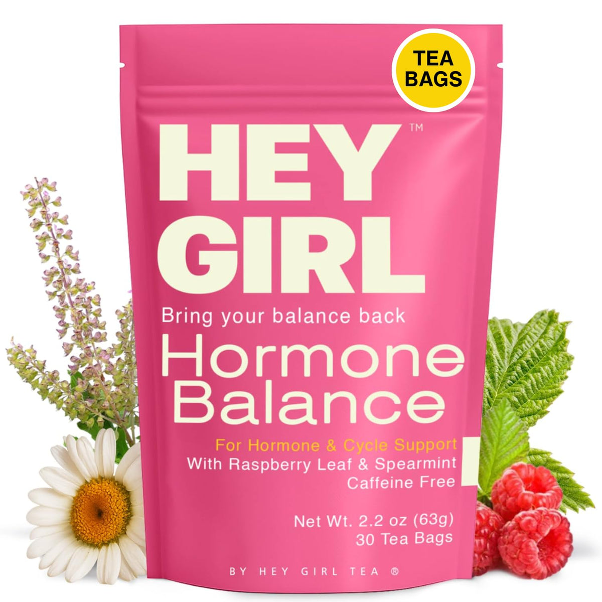 Hey Girl Tea hormone balance tea bags packaging shown for a convenient daily ritual.