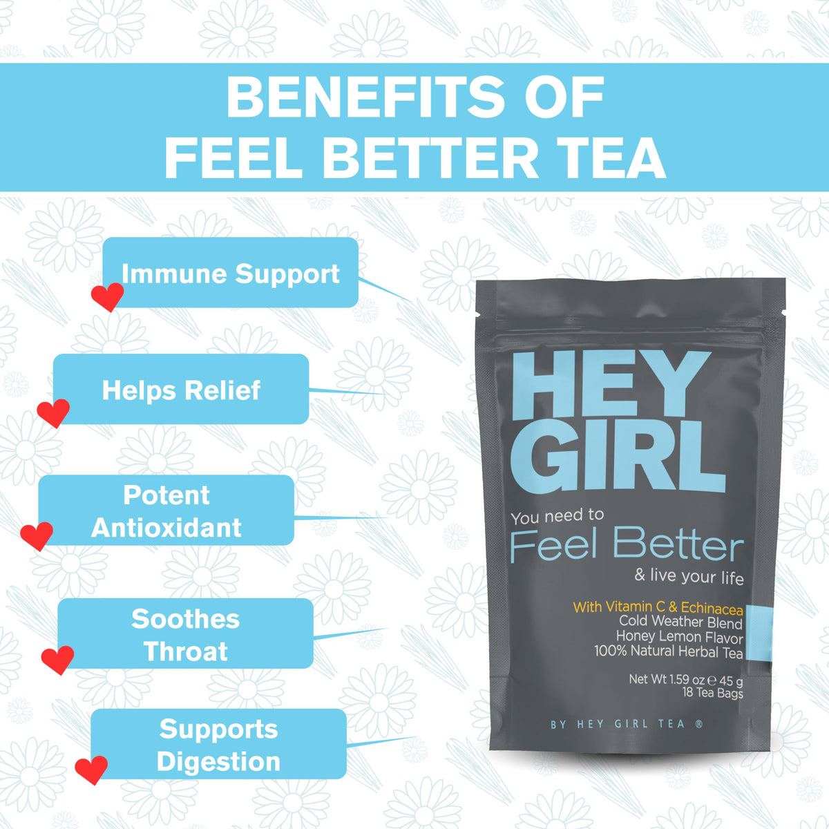 Hey Girl Tea steaming cup aroma offers comforting scent for restful moments.