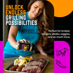 Hey Grill Hey Beef Rub on burger patty for juicy seasoning