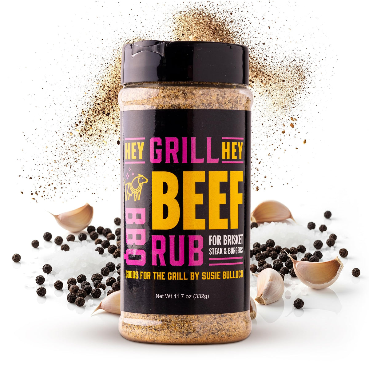 Hey Grill Hey Beef Rub with brisket slices for smoked flavor