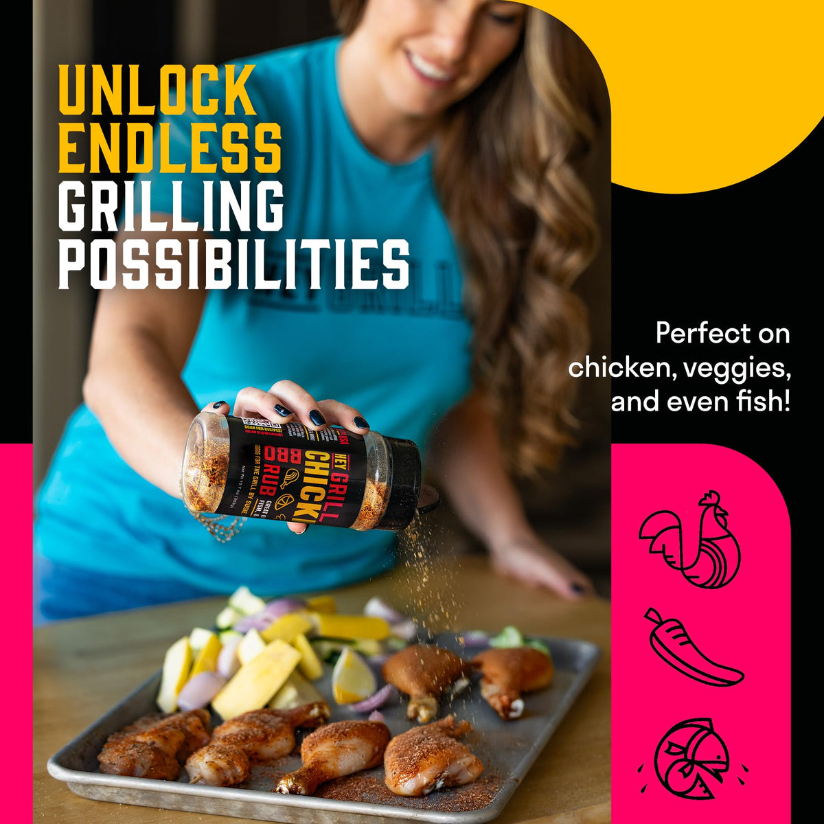 Hey Grill Hey Chicken Rub over roasted potatoes delivering tangy, smoky finish