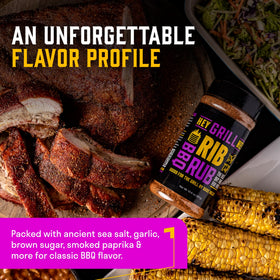Hey Grill Hey Rib Rub with pork shoulder and beef ribs, versatile seasoning