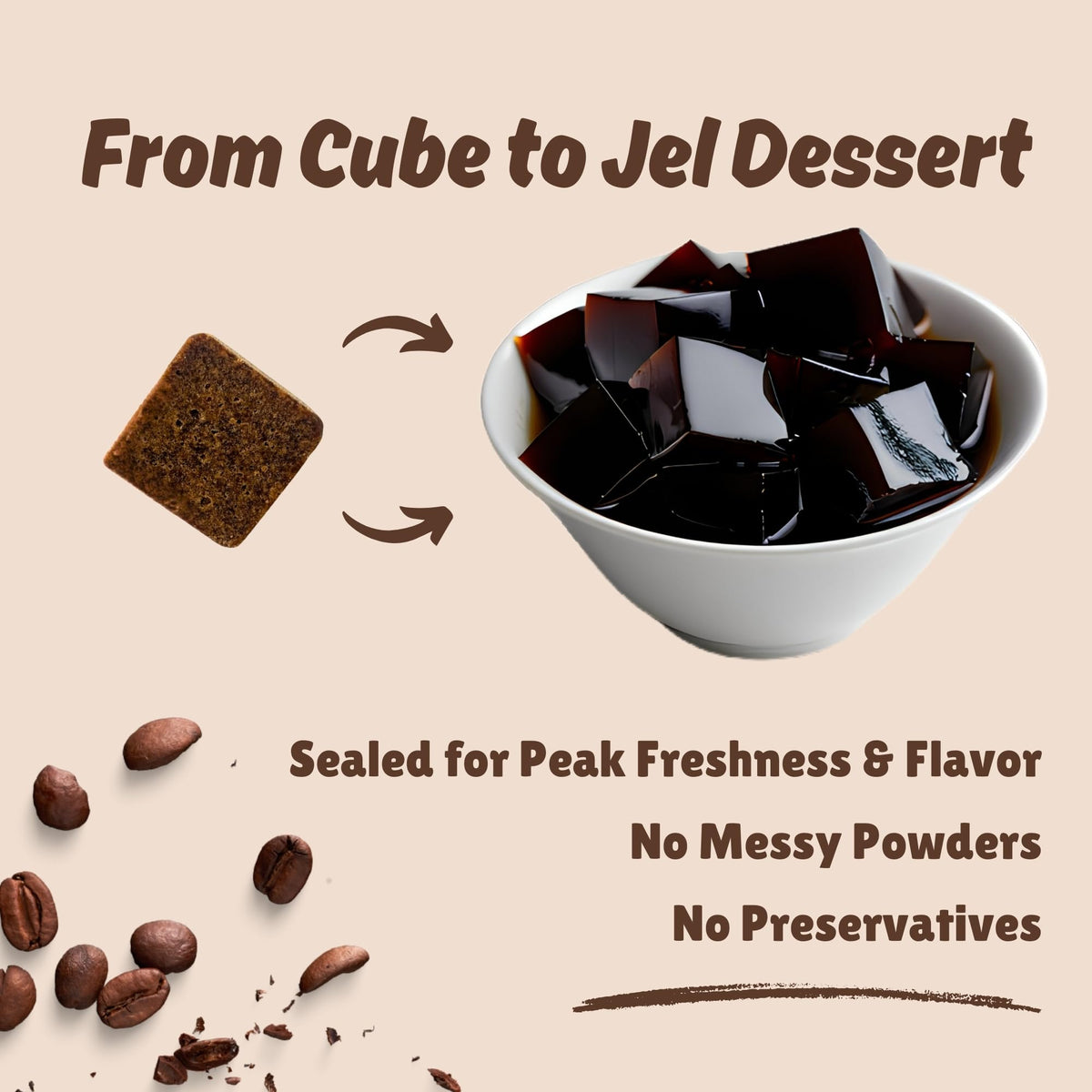HeySweet Coffee Jelly cubes in cup ready to elevate latte or dessert