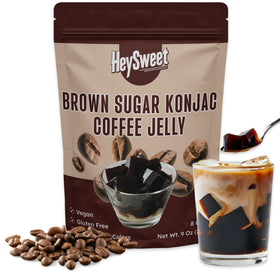HeySweet Coffee Jelly packaging shows vegan, gluten-free dessert cubes for clean snacking