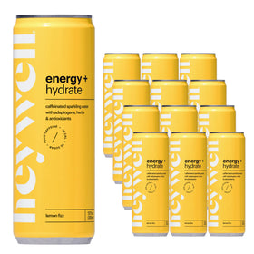Heywell Sparkling Energy Lemon Fizz bottle shows energizing hydration and bright flavor