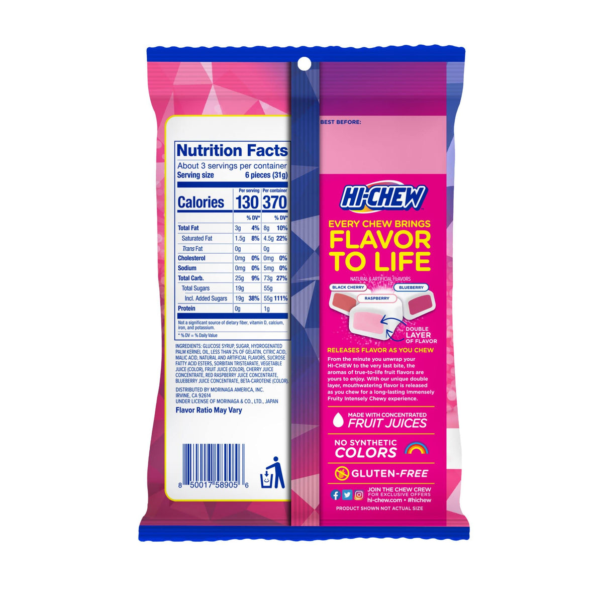 Close-up of HI-CHEW Berry Mix with blackberry, cherry, and raspberry flavors.