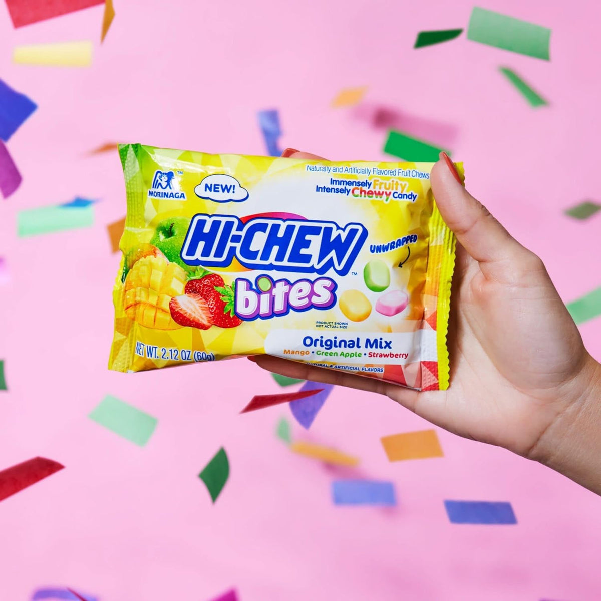 HI-CHEW Bites strawberry pack, juicy berry notes for a refreshing treat.