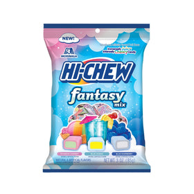HI-CHEW Fantasy Mix Rainbow Sherbet bag with vibrant fruity chews for sharing.