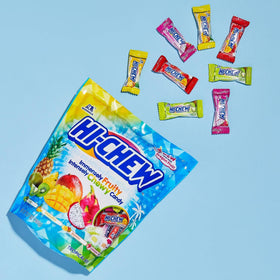 HI-CHEW bulk pack with four stand-up pouches for sharing.