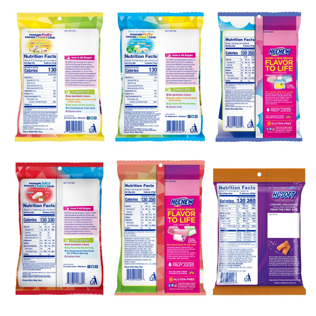 HI-CHEW fruity mix pack with six bags for on-the-go snacking.