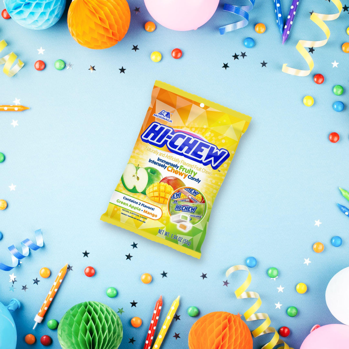 Picnic table setup with HI-CHEW 8-pack for travel-friendly snacking.