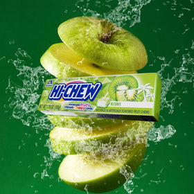 Box open reveals 15 individually wrapped HI-CHEW Green Apple Sticks for sharing.