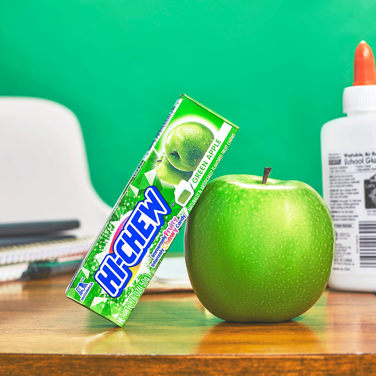 Gluten-free HI-CHEW with real fruit flavors, no artificial colors.