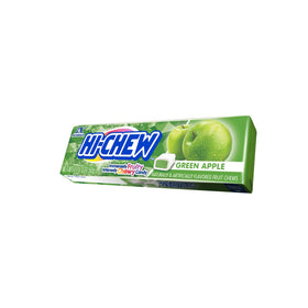 Individually wrapped HI-CHEW Green Apple Sticks, convenient for on-the-go snacking.