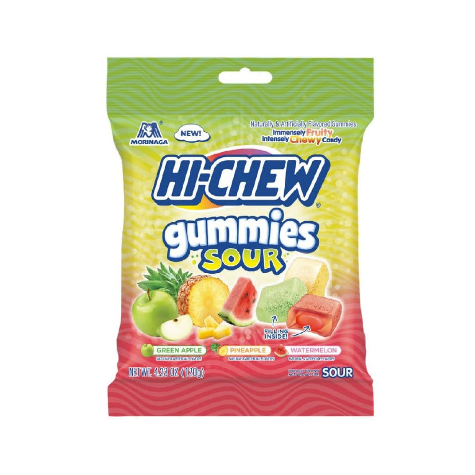 HI-CHEW Gummies green apple flavor, tangy bite ideal for snacking anytime