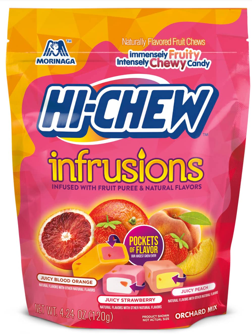 HI-CHEW Infrusions strawberry candy with vibrant red fruit flavor