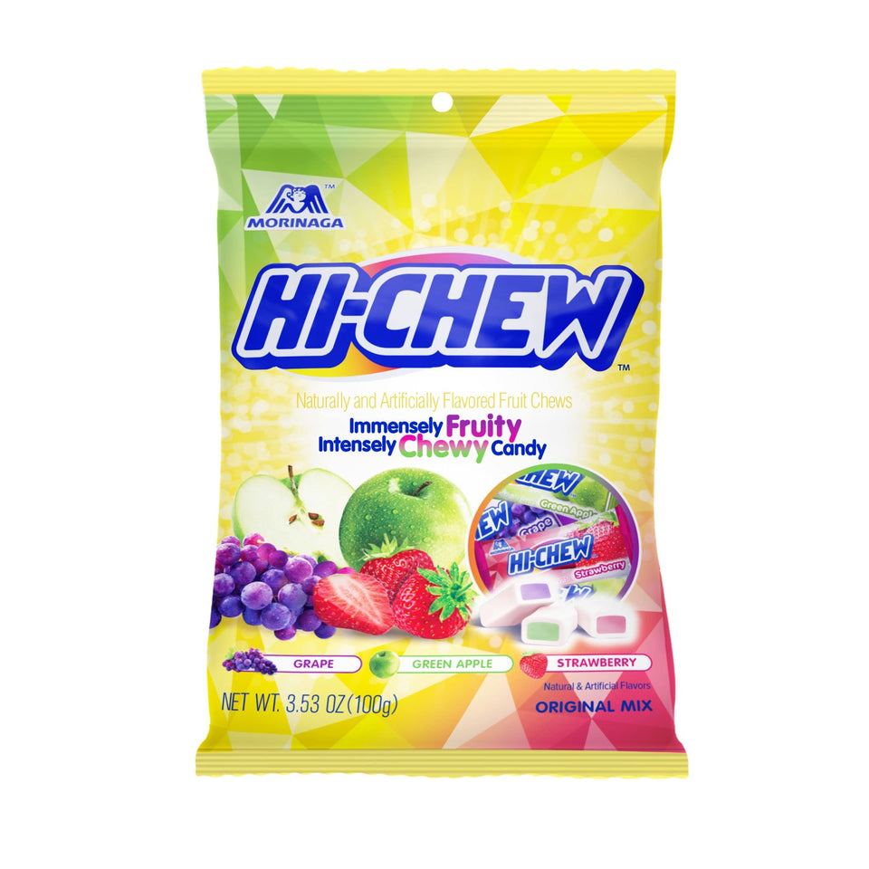 HI-CHEW Original Mix packaging close-up, ideal for sharing fruity flavors.