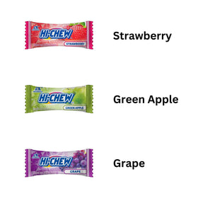 HI-CHEW Original Mix strawberry candy close-up, juicy flavor in every bite.