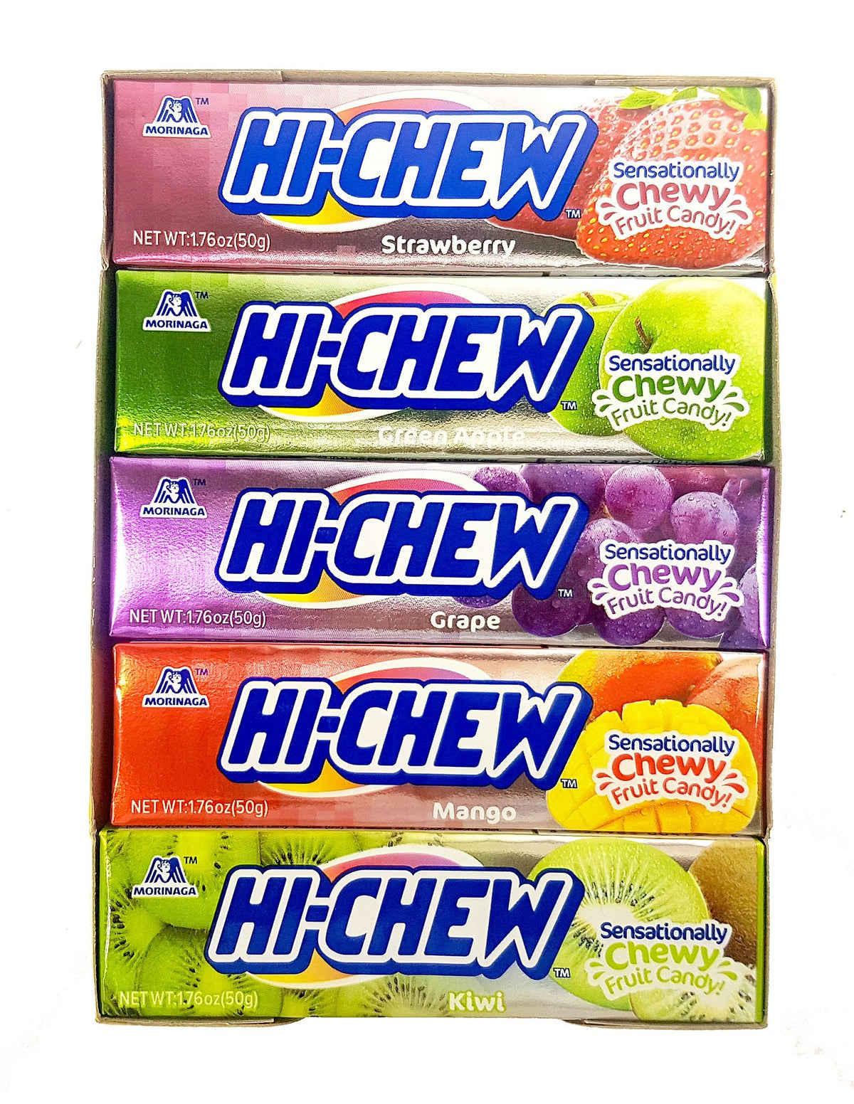 Hi-Chew sticks flavors closeup highlights chewy fruit candy texture and colorful pieces