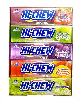 Hi-Chew sticks flavors closeup highlights chewy fruit candy texture and colorful pieces