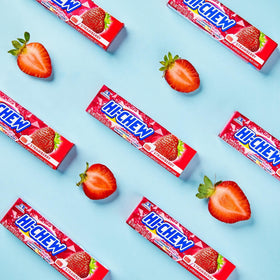 Packaging close-up of HI-CHEW Strawberry Sticks 15-pack