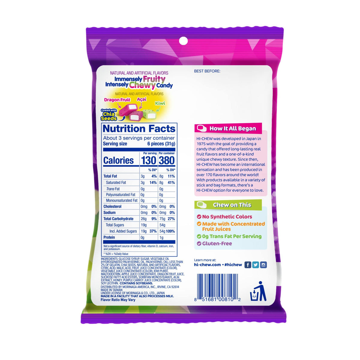 HI-CHEW Superfruit Mix assorted fruits shows vibrant, real-fruit flavors