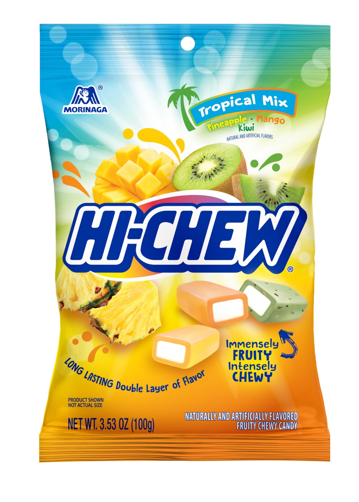 HI-CHEW Tropical Mix bag showcasing colorful tropical flavors for sharing