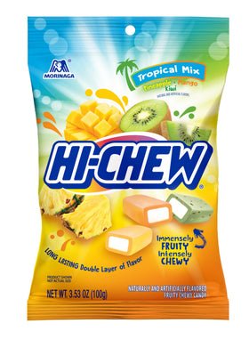 HI-CHEW Tropical Mix bag showcasing colorful tropical flavors for sharing