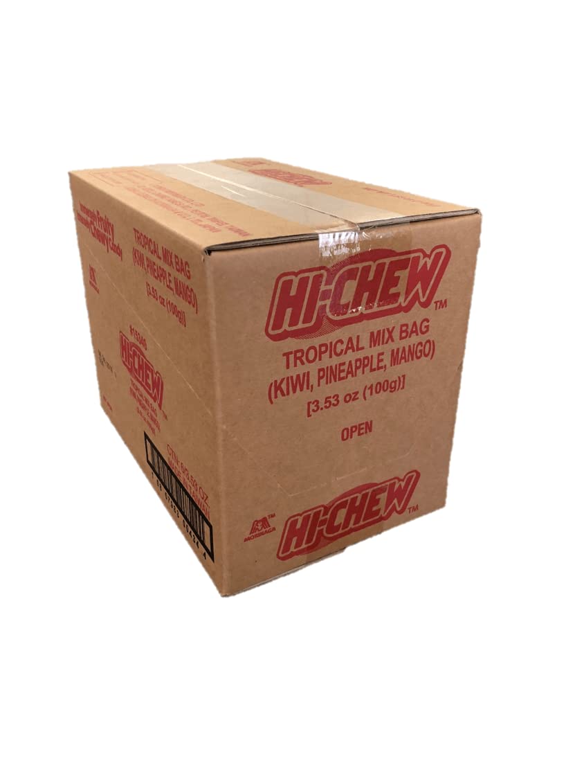 HI-CHEW Tropical Mix collection showing kiwi, pineapple and mango tones
