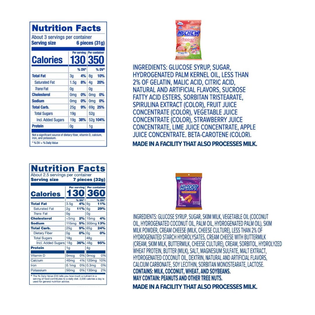 HI-CHEW variety flavors list showing 15 options.