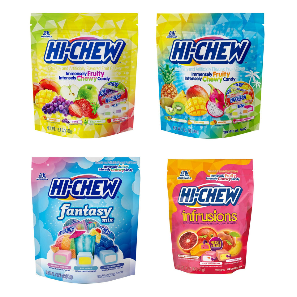 HI-CHEW variety mix of assorted fruit flavors for quick snacking.
