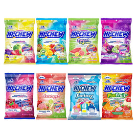 HI-CHEW Variety Mix eight-bag display of colorful fruit chews for sharing.