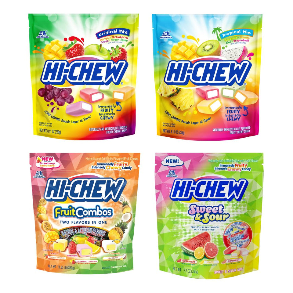 HI-CHEW tropical fruit variety pack with juicy chewy bites for on-the-go snacking